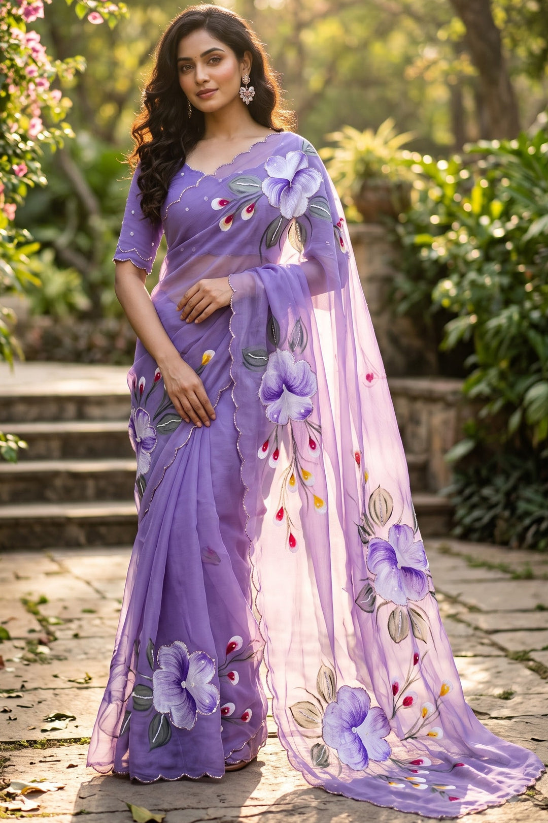 Flowers for Her Soul – Chiffon Handwork Saree with Khatli Work