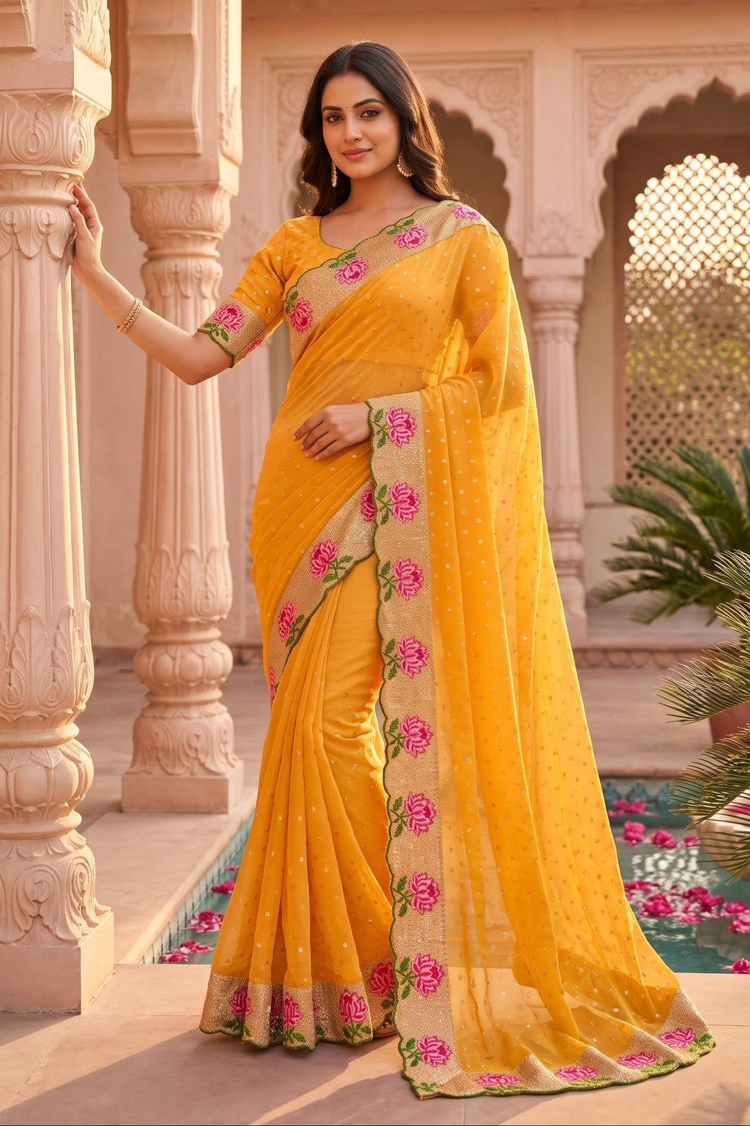 Emerald Noir- Silk (Semi) Saree with Mirror Work
