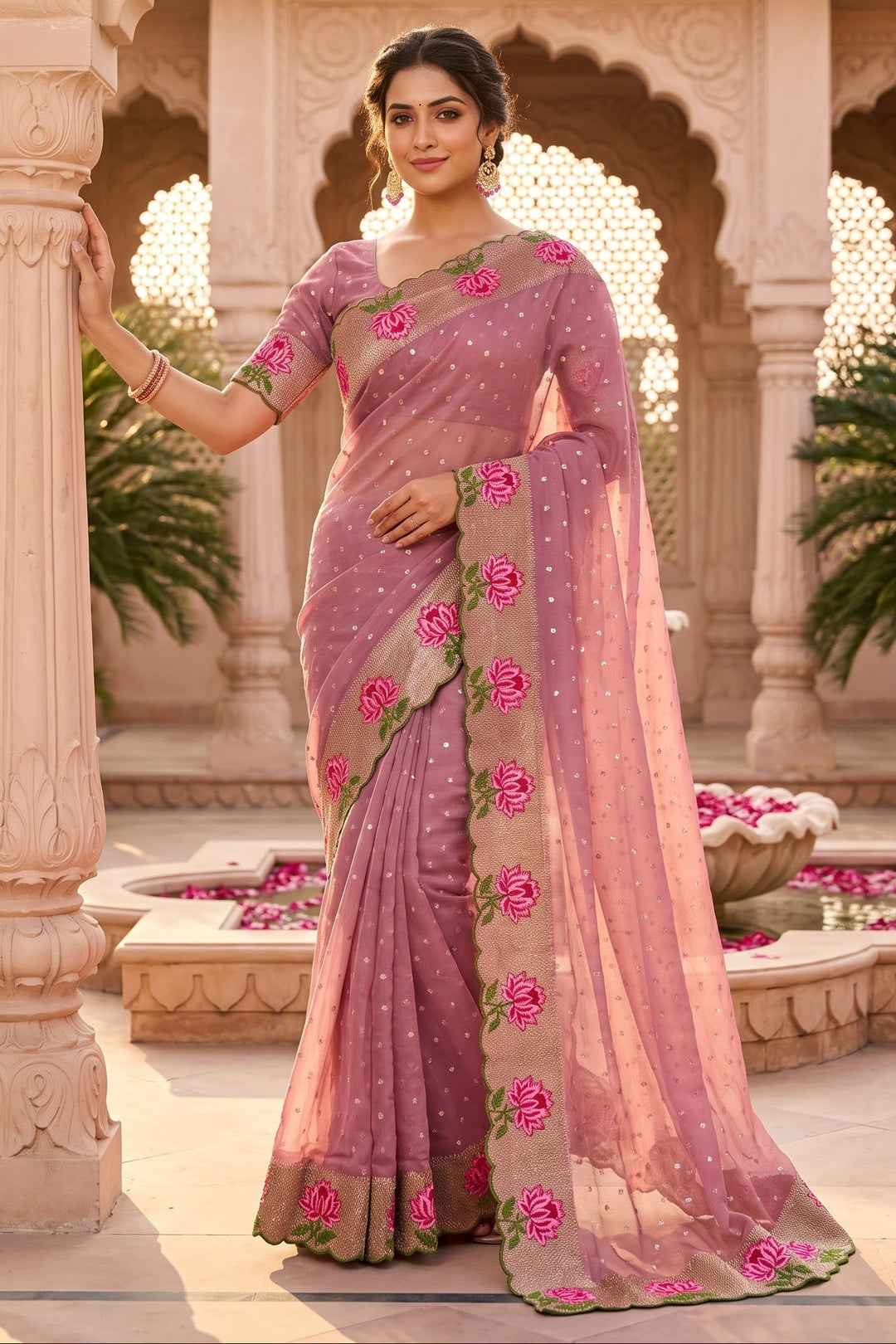 Emerald Noir- Silk (Semi) Saree with Mirror Work