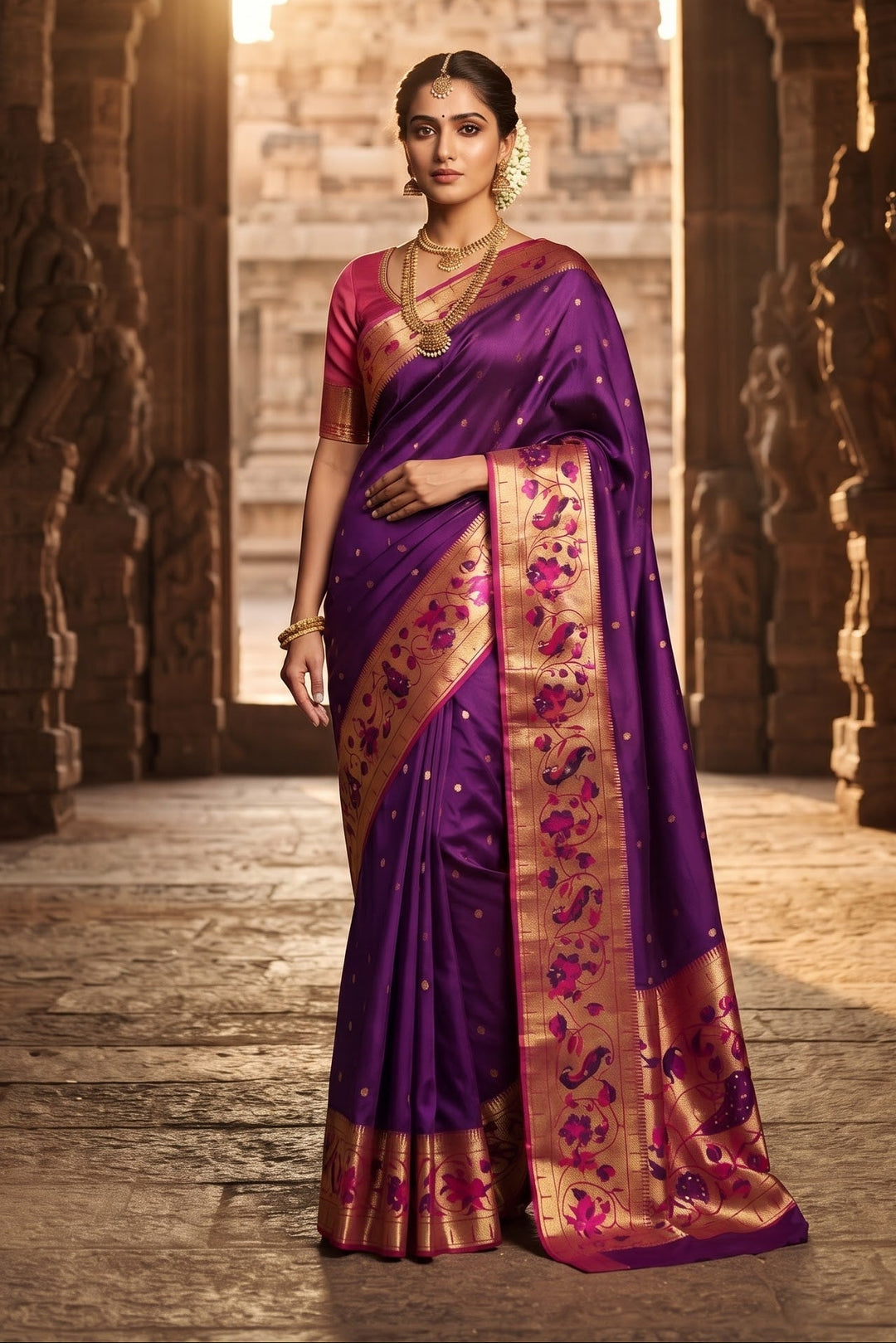 Gilded Majesty- Kanchivaram Paithani Silk (Semi) Saree