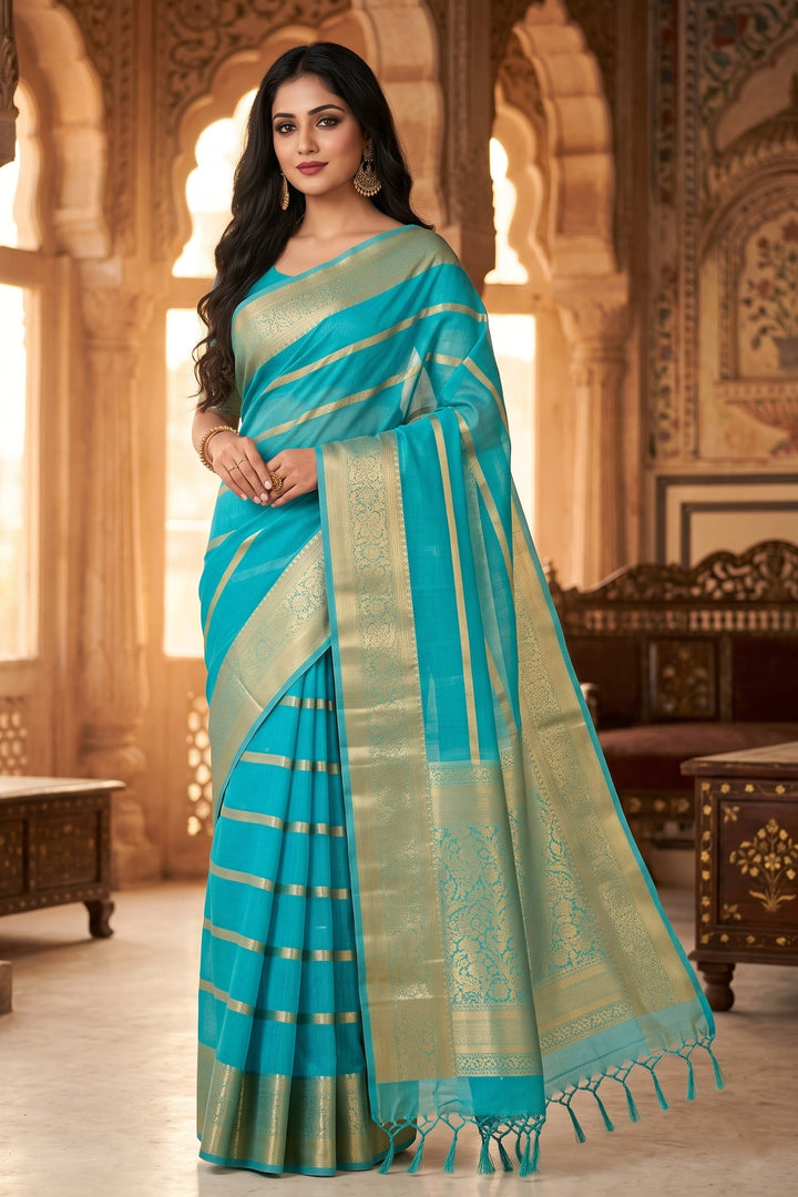 Blue Banarasi Organza Saree