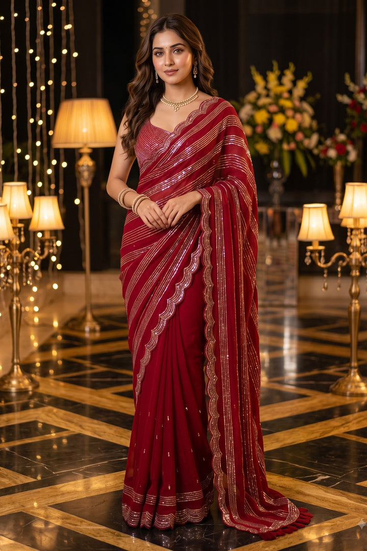 Fearless Woman Georgette Embroidery  Saree