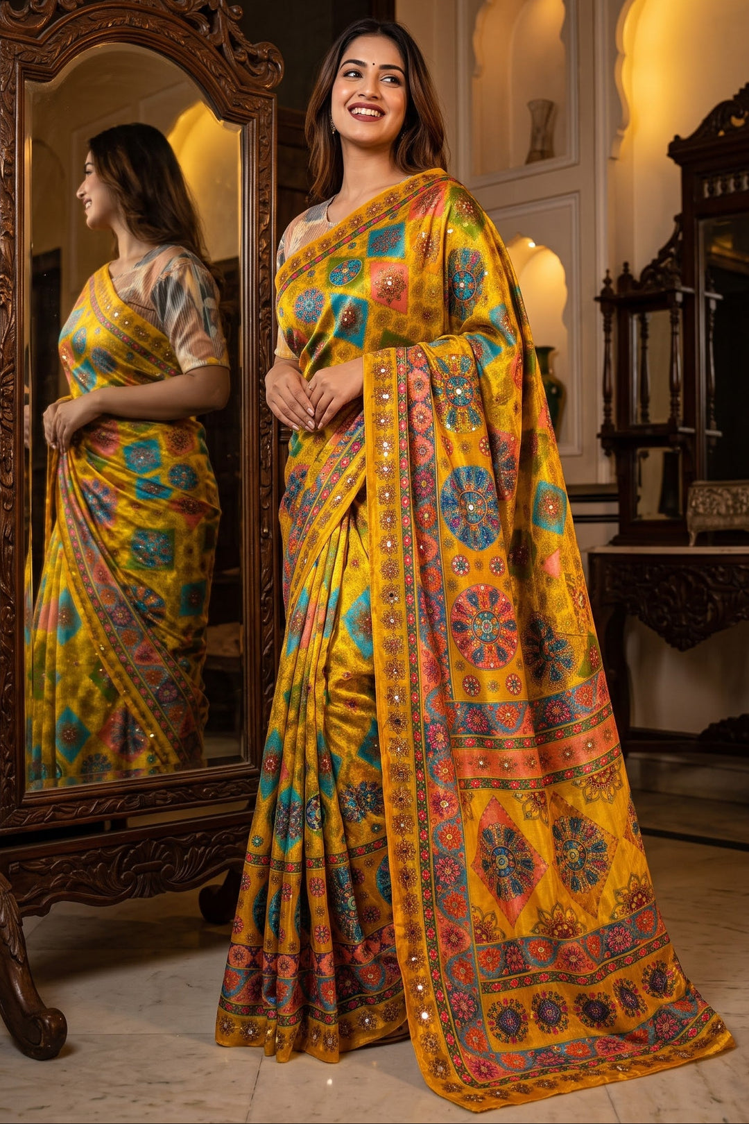 Pretty Obsession Modal Silk Saree With Mirror Work