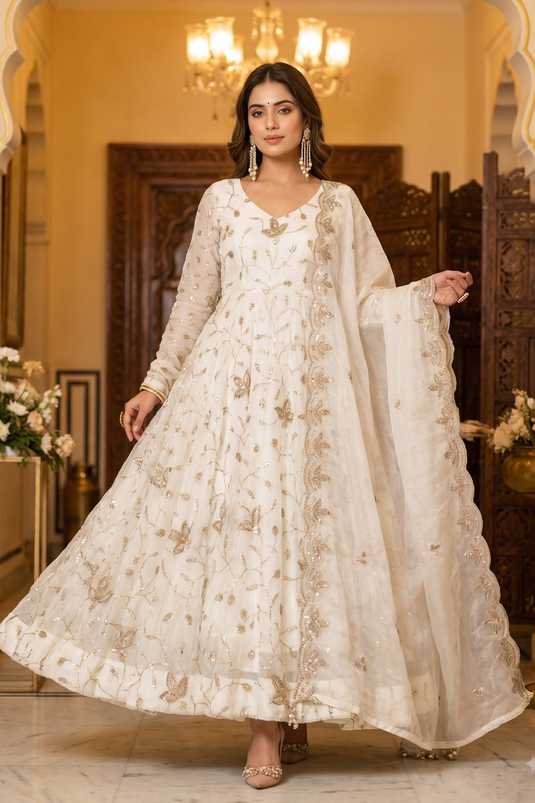 Pearl of Grace – Fendy Silk Embroidered Gown Set