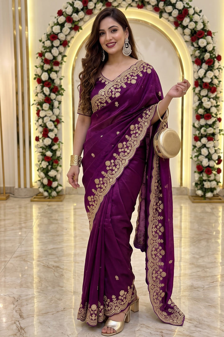 Glam Theory – Fancy Silk Saree with Sequin & Zari Embroidered