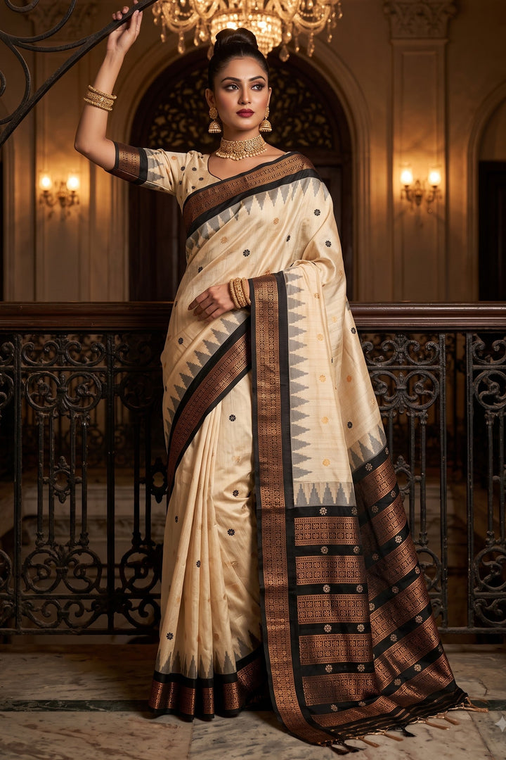 Whispers of Tradition-Ikkat Assam Tussar Silk Saree