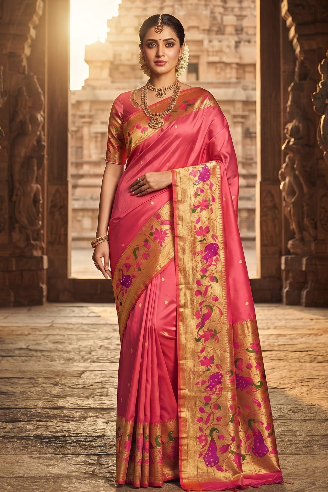 Gilded Majesty- Kanchivaram Paithani Silk (Semi) Saree