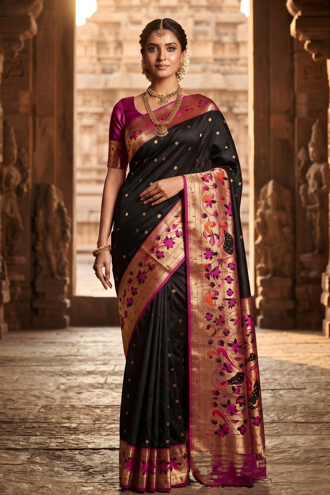 Gilded Majesty- Kanchivaram Paithani Silk (Semi) Saree