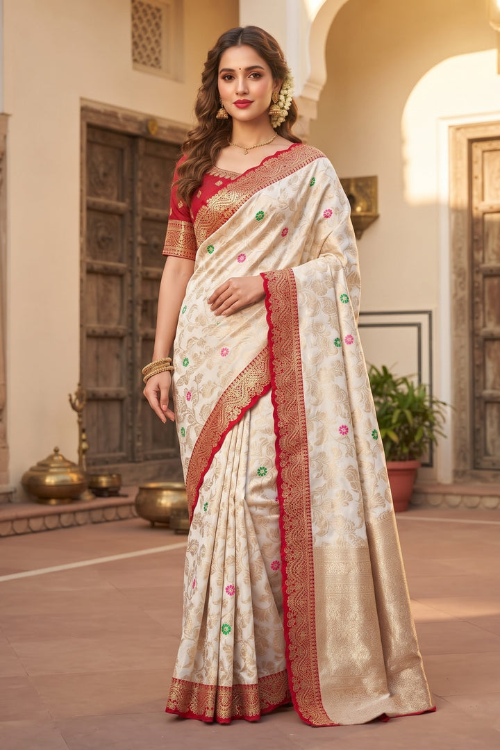 Rajrani Khaddi Georgette Designer Saree with Scallop Border