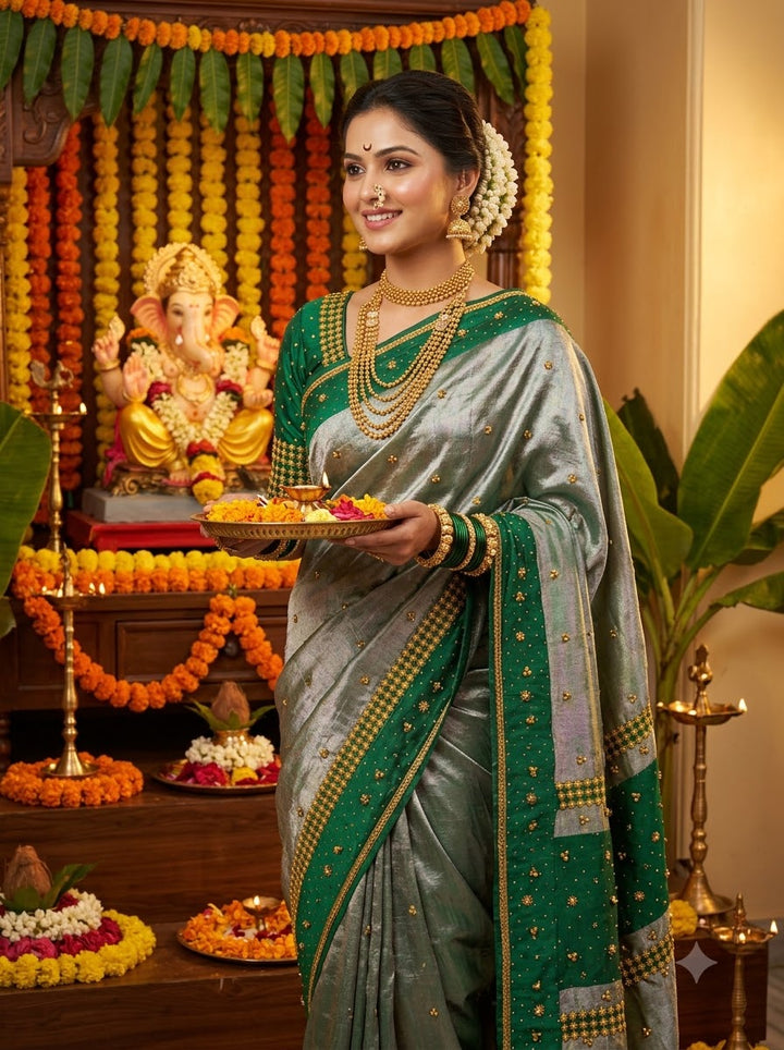 Jhankar Elegance Tissue Banarasi Silk Saree With Ghungroo