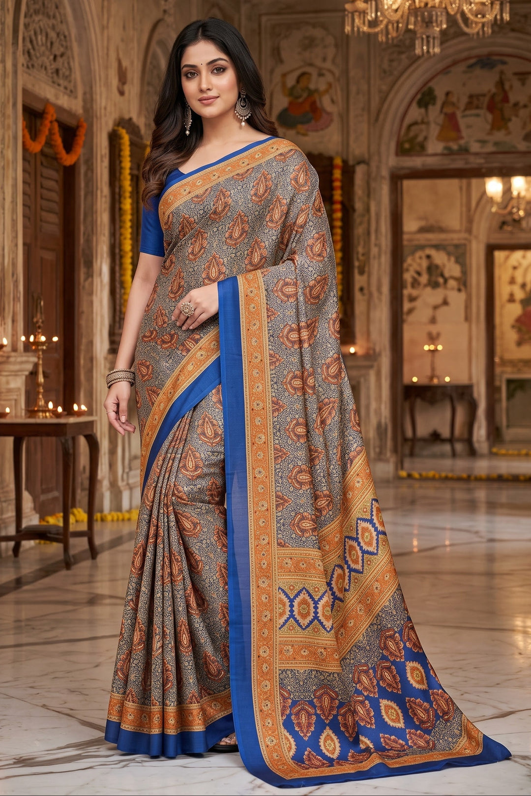 Fancy Silk Saree With Pashmina Print