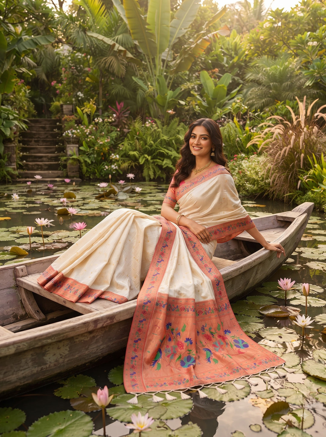 Golden Dew-Organza Silk (Semi) Saree with Minakari Zari Border & Designer Zari Pallu