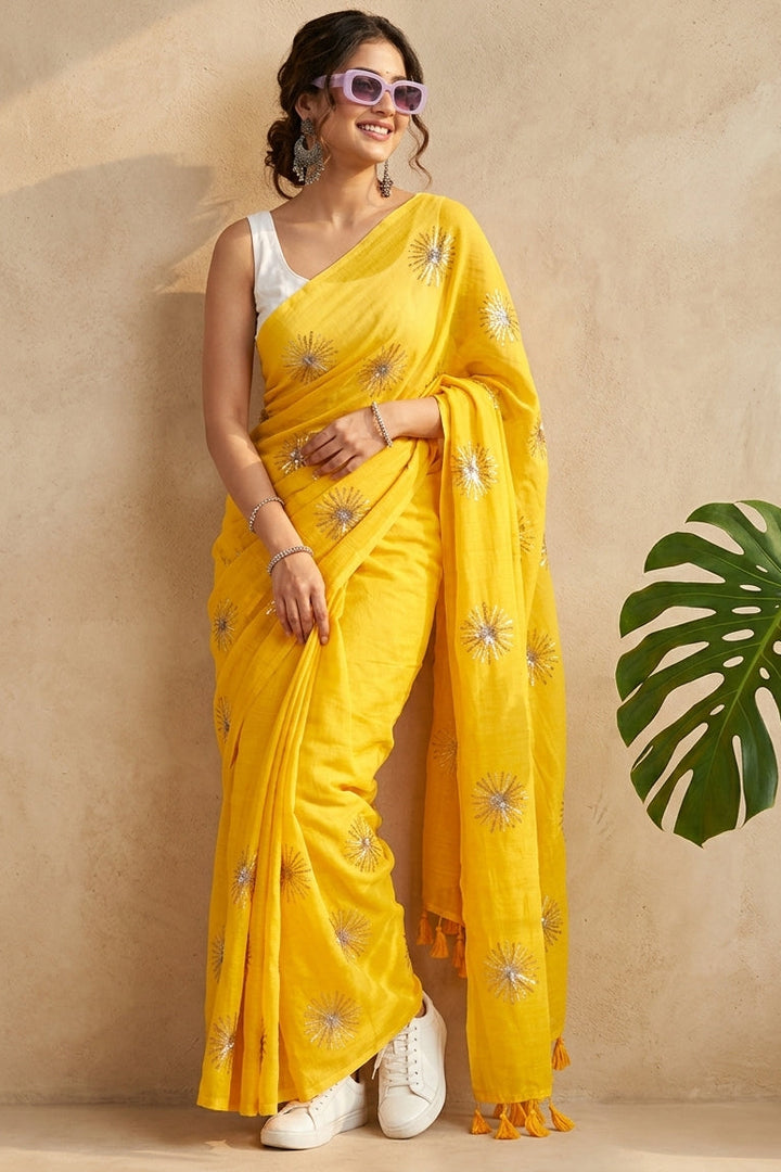 Stole My Heart Sequins Work Mul Cotton Saree