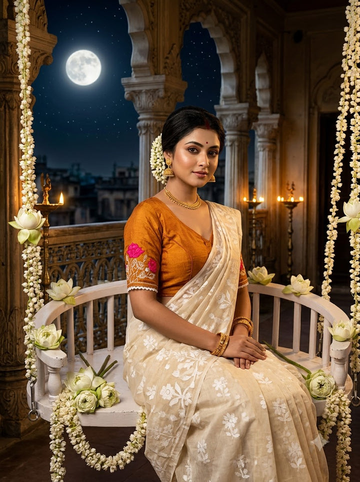 Lotus Of Peace Vichitra Silk Embroidery Blouse