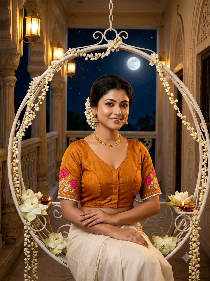 Lotus Of Peace Vichitra Silk Embroidery Blouse