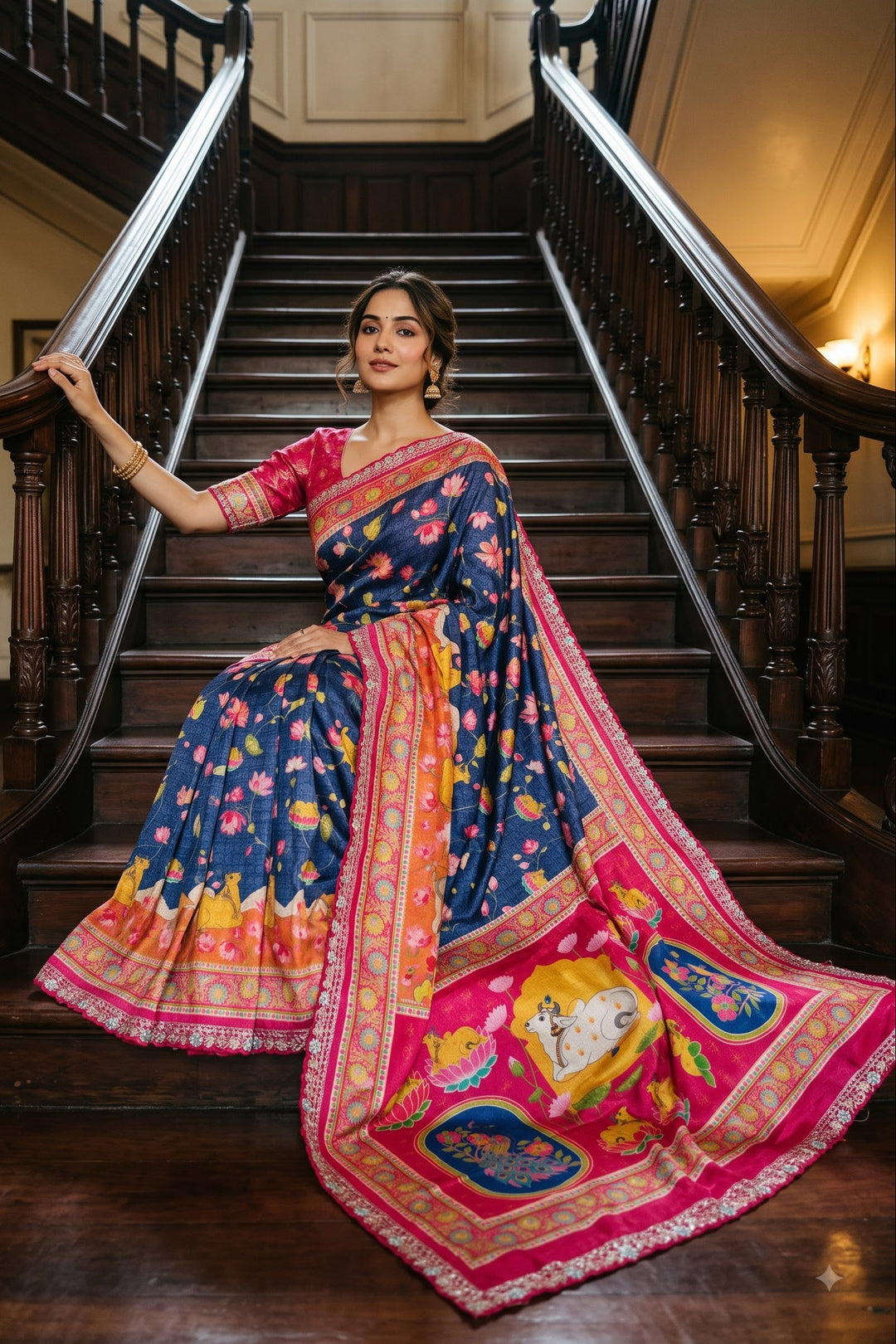 ✨ Madhabh Maya Premium Soft Dola Crepe Kalamkari Silk Saree ✨