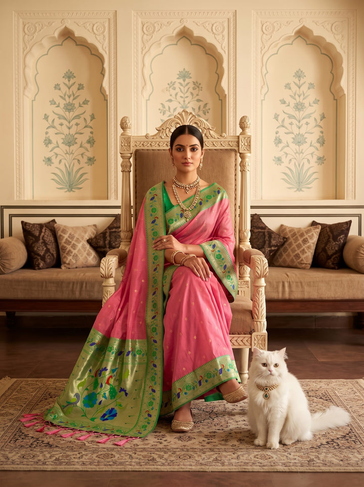 Golden Dew-Organza Silk (Semi) Saree with Minakari Zari Border & Designer Zari Pallu