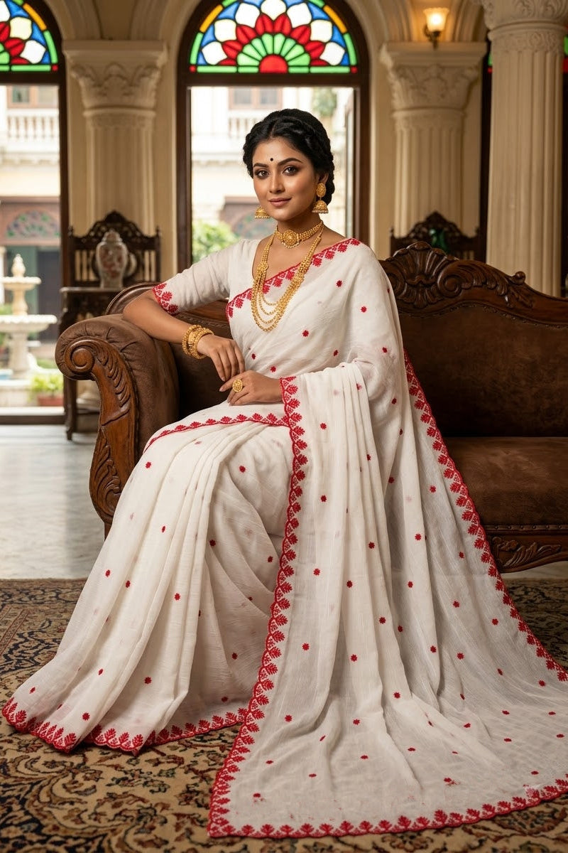 Shubhra Lalima – Durga Puja Special Saree ❤️🤍