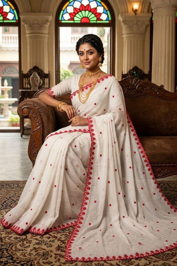 Shubhra Lalima – Durga Puja Special Saree ❤️🤍