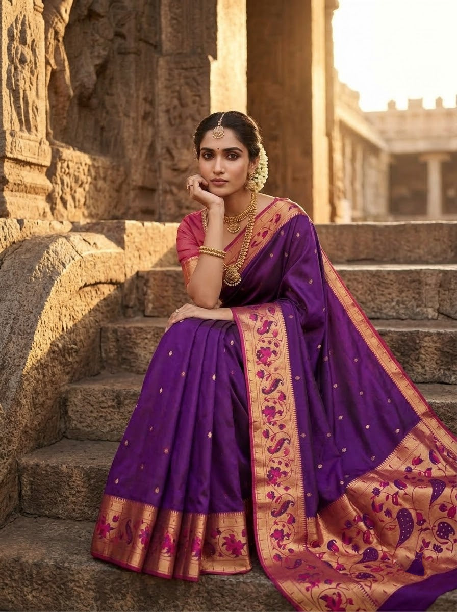 Gilded Majesty- Kanchivaram Paithani Silk (Semi) Saree