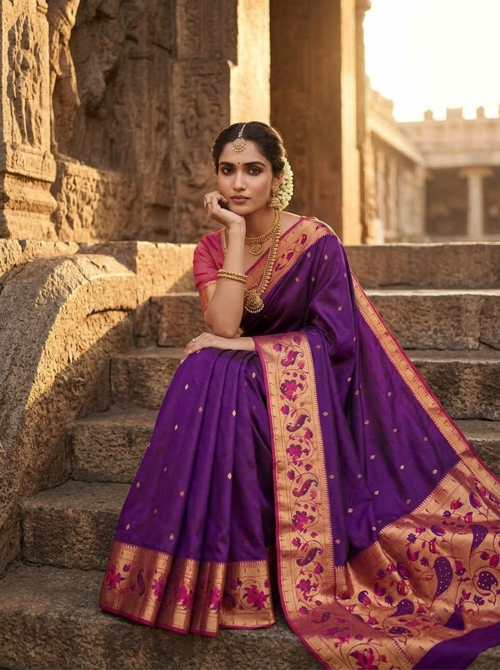 Gilded Majesty- Kanchivaram Paithani Silk (Semi) Saree