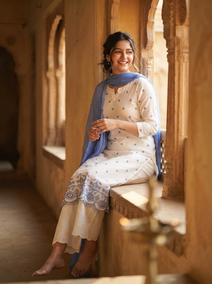 Aira Bloom- 3 Piece Cotton Kurti Set