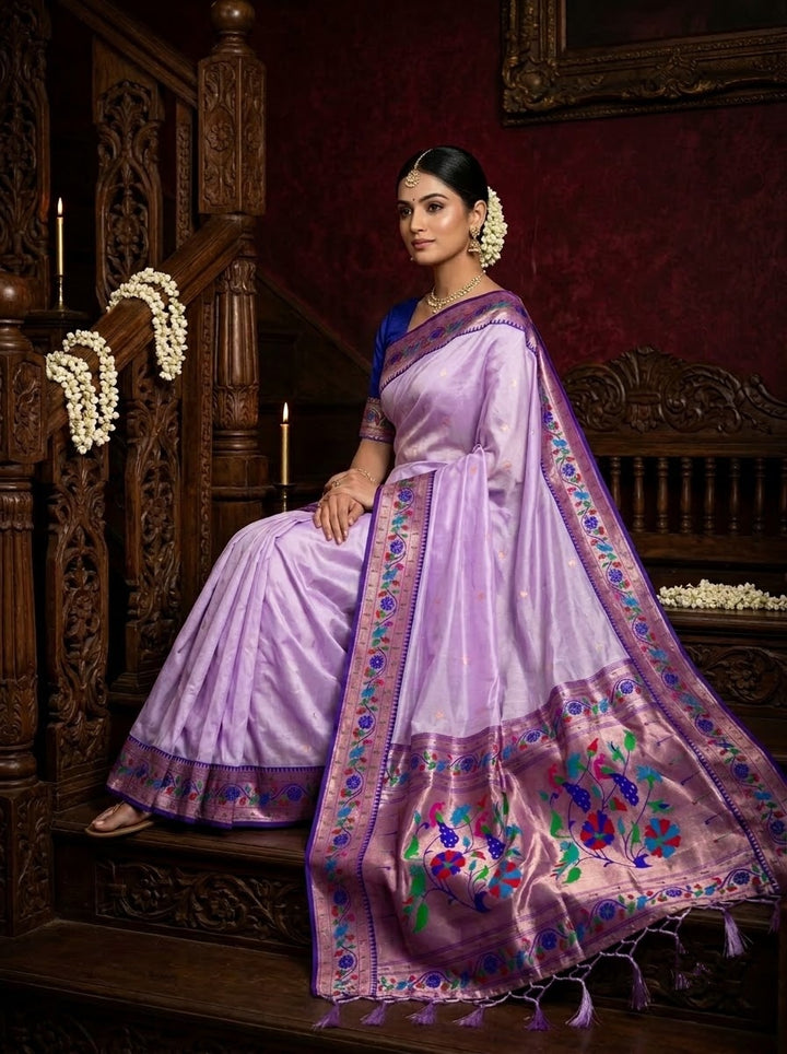 Golden Dew-Organza Silk (Semi) Saree with Minakari Zari Border & Designer Zari Pallu