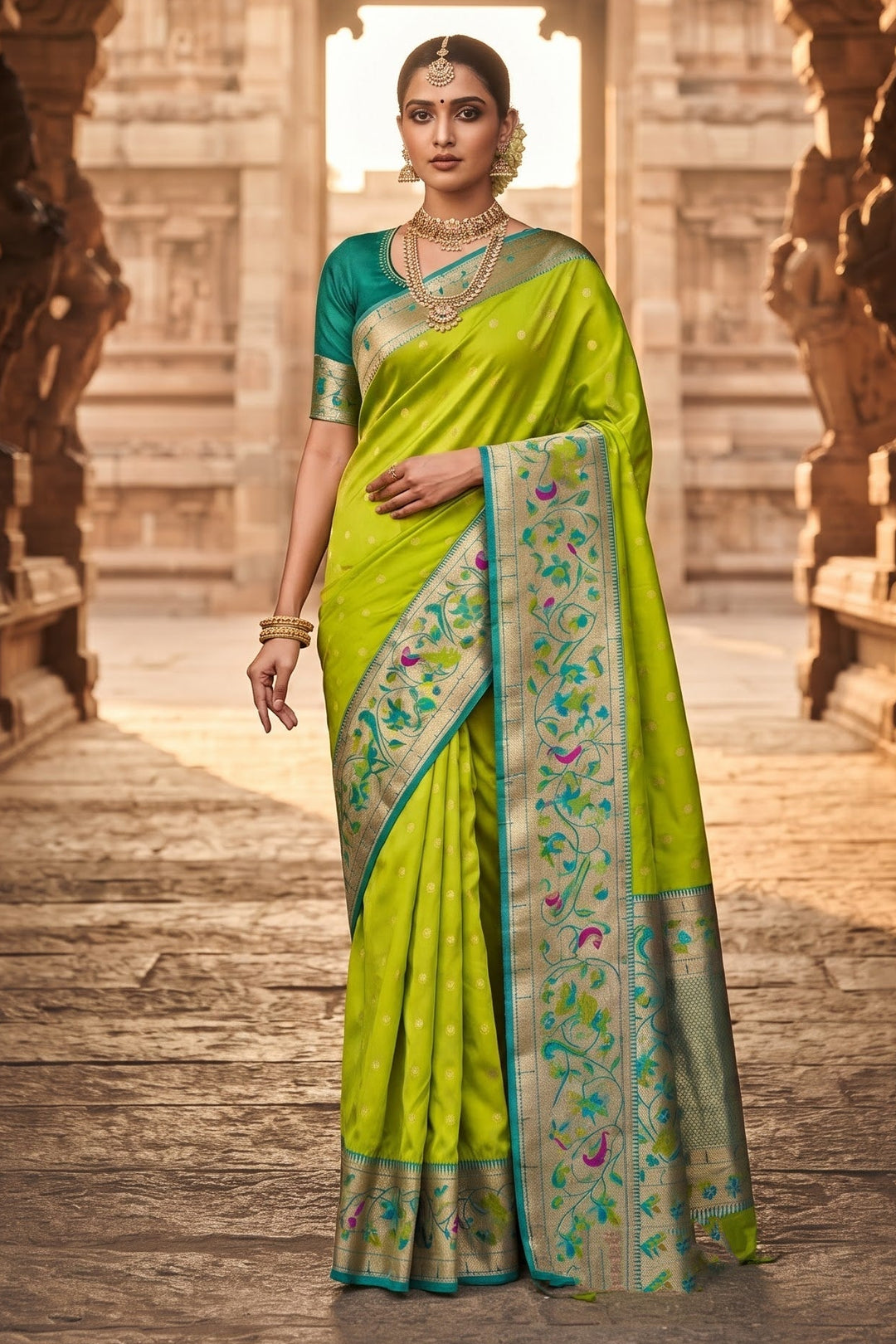 Gilded Majesty- Kanchivaram Paithani Silk (Semi) Saree