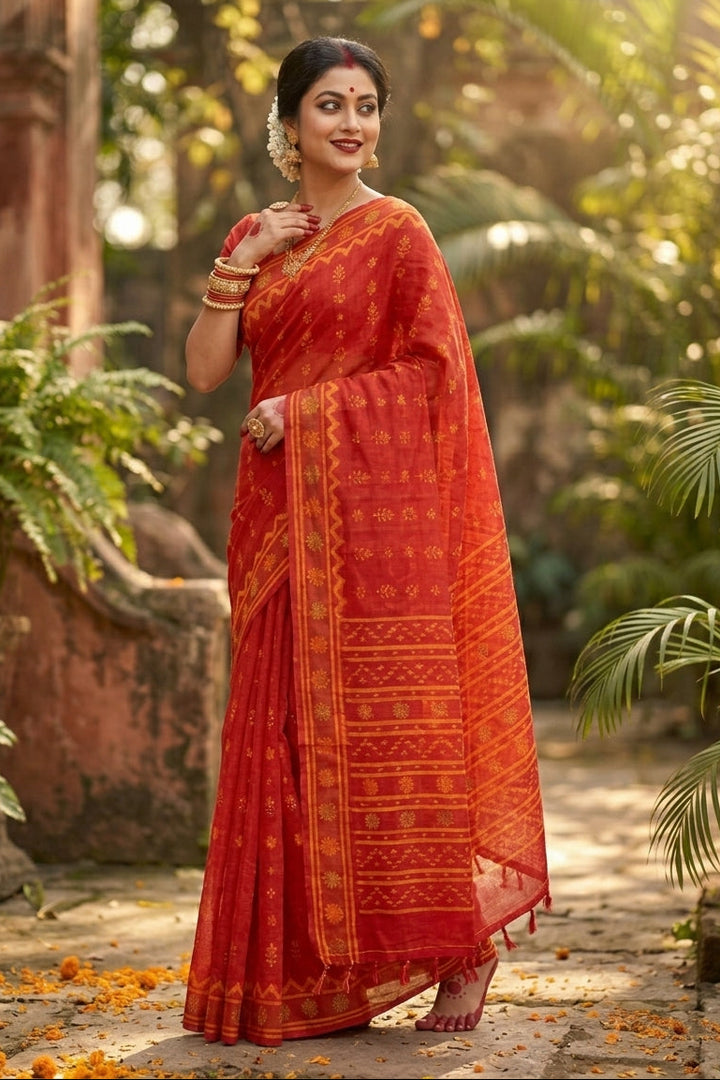 Nabanita Bengal Jamdani Saree (Red)