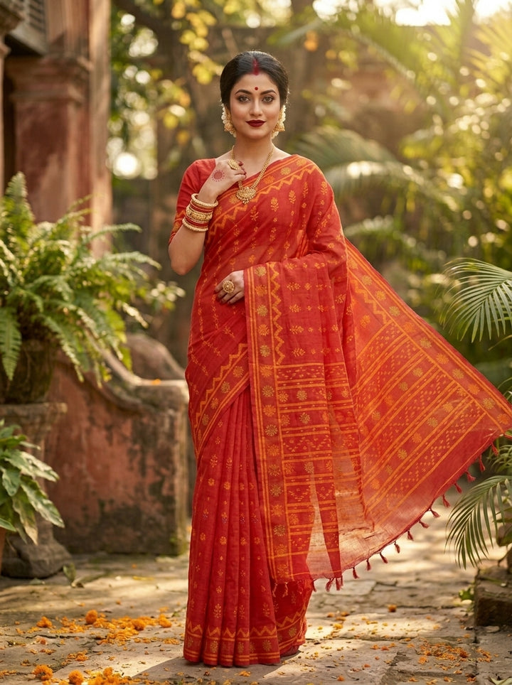 Nabanita Bengal Jamdani Saree (Red)
