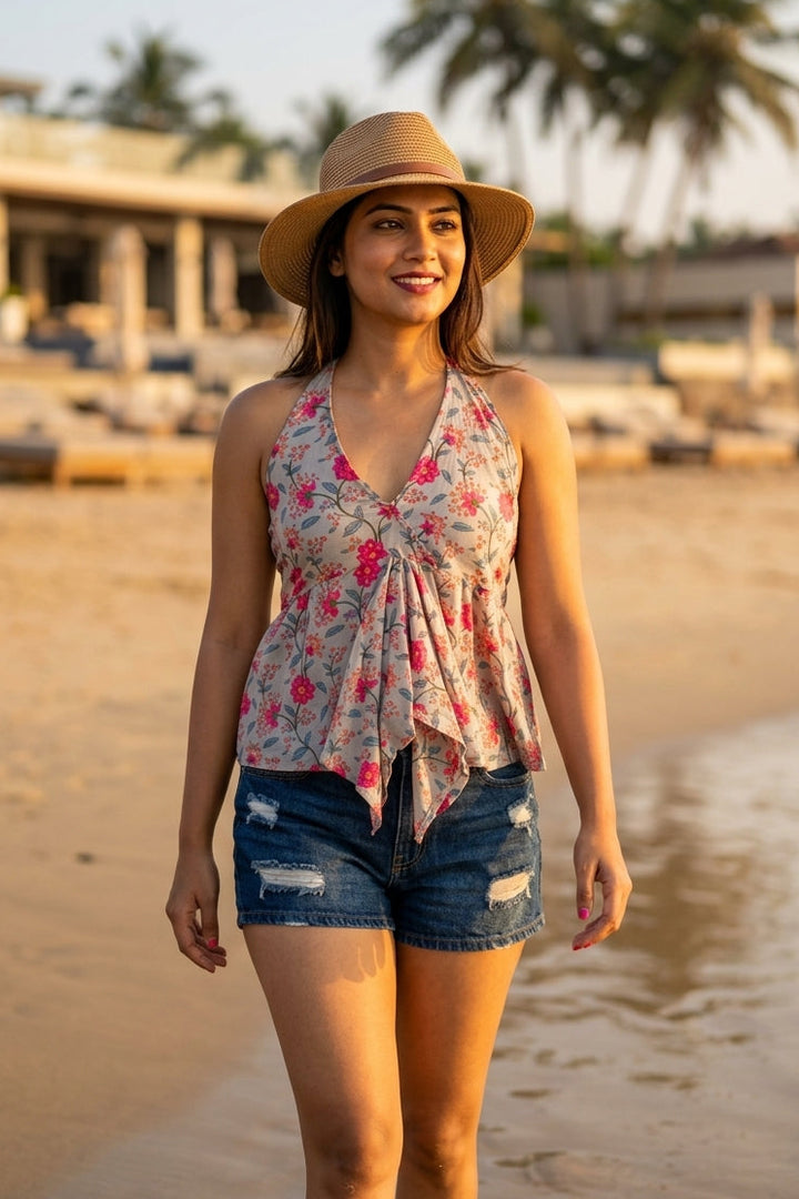 Halter Tie-Back Peplum Top