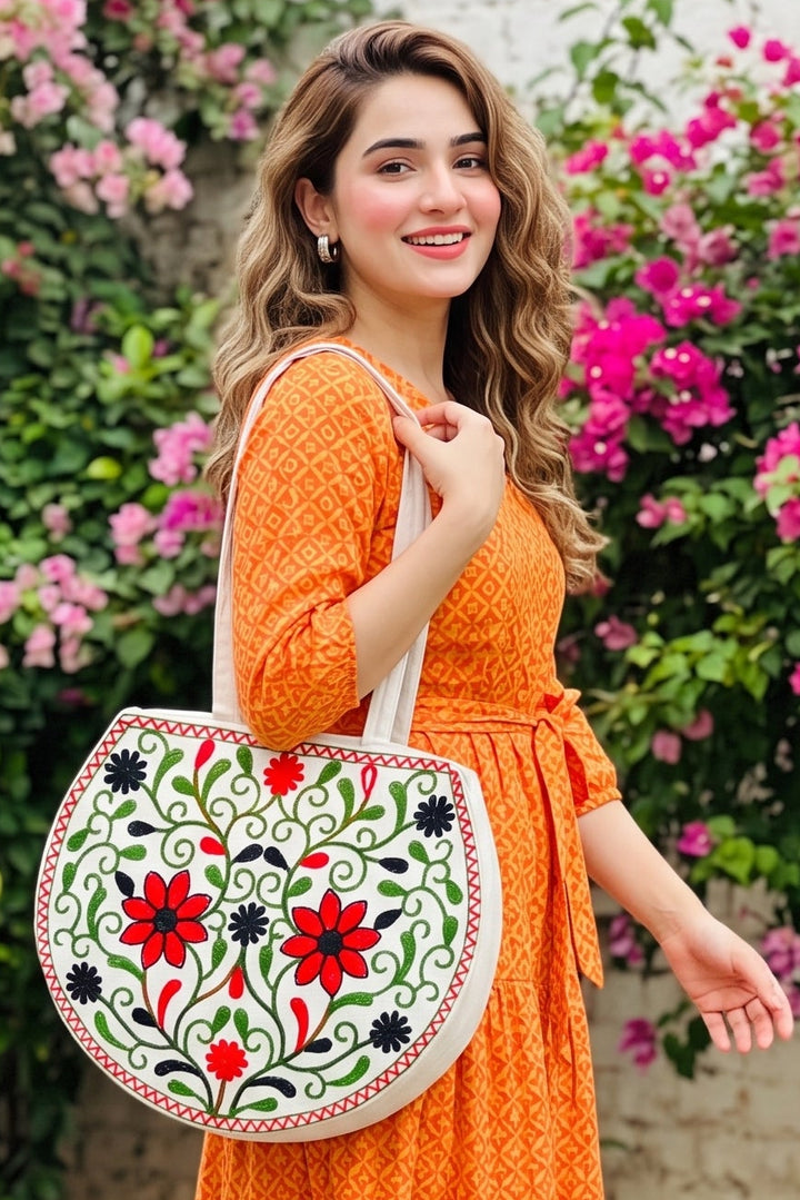 The Floral Tapestry - Embroidered Tote Bag