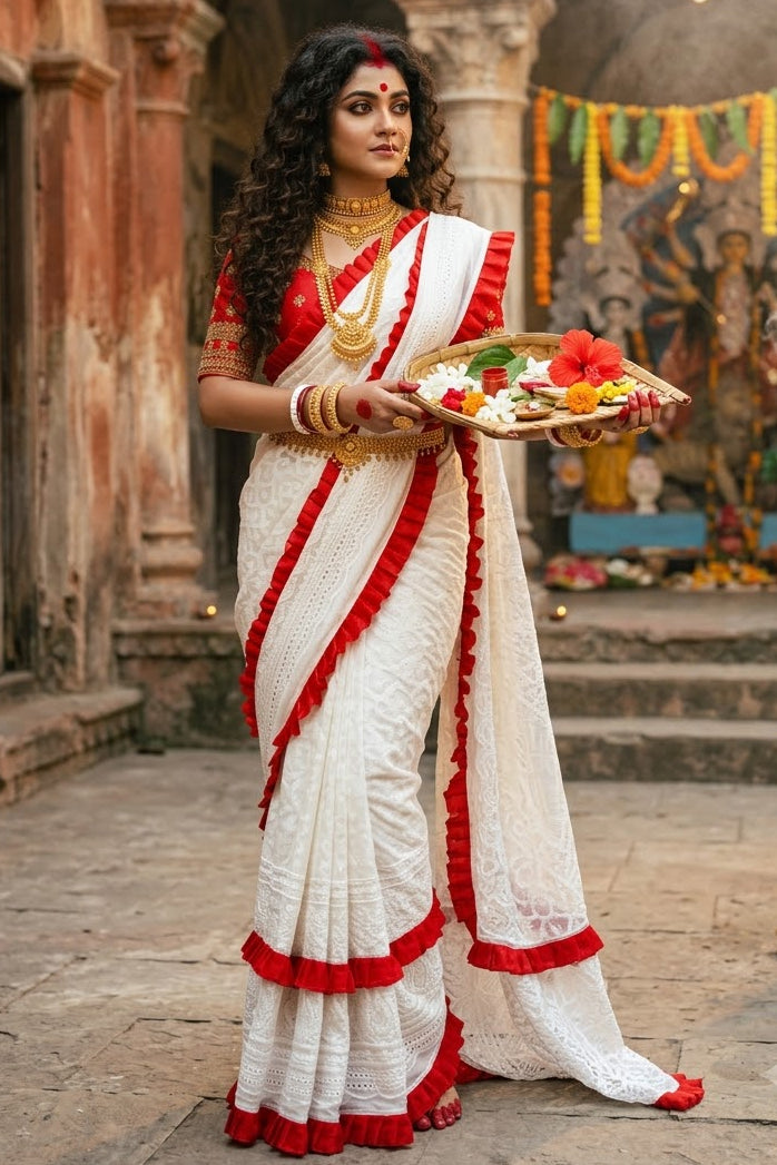 Durgatinashini Hakoba Designer Saree(Off white)