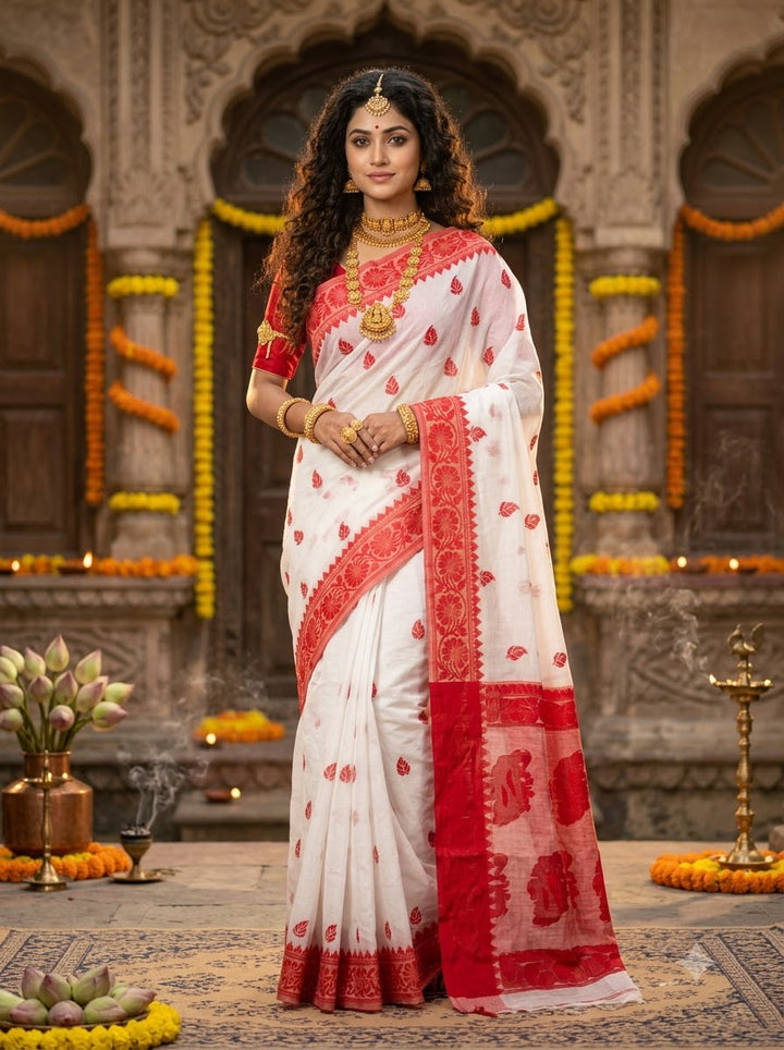 Aabheri Soft Jamdani Saree with Contrast Pallu