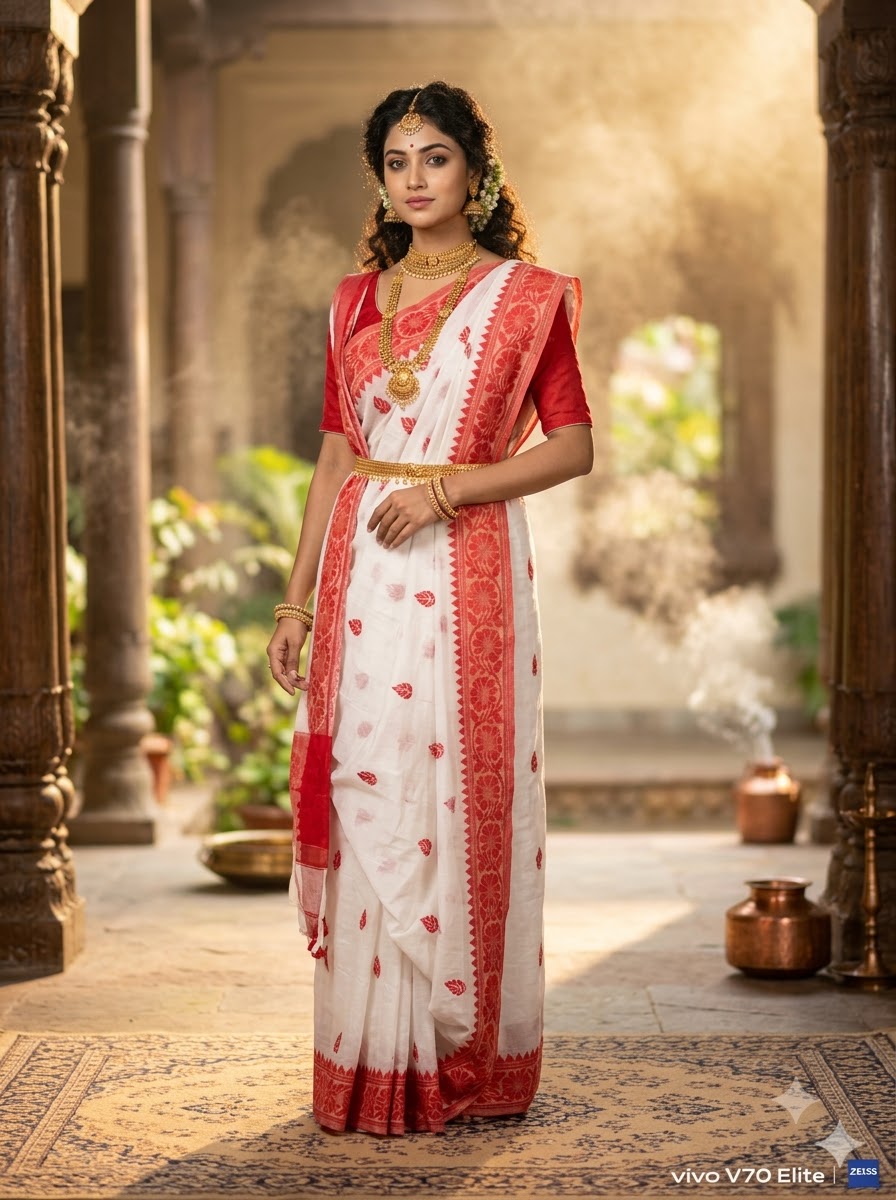 Aabheri Soft Jamdani Saree with Contrast Pallu