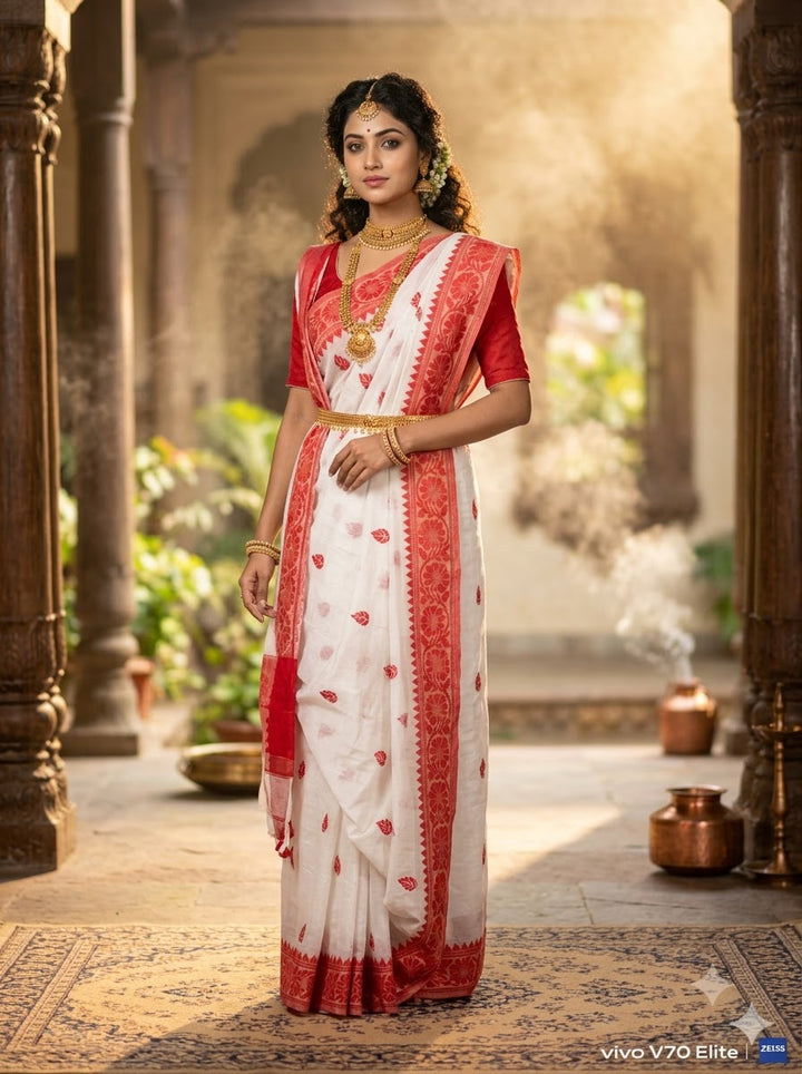 Aabheri Soft Jamdani Saree with Contrast Pallu