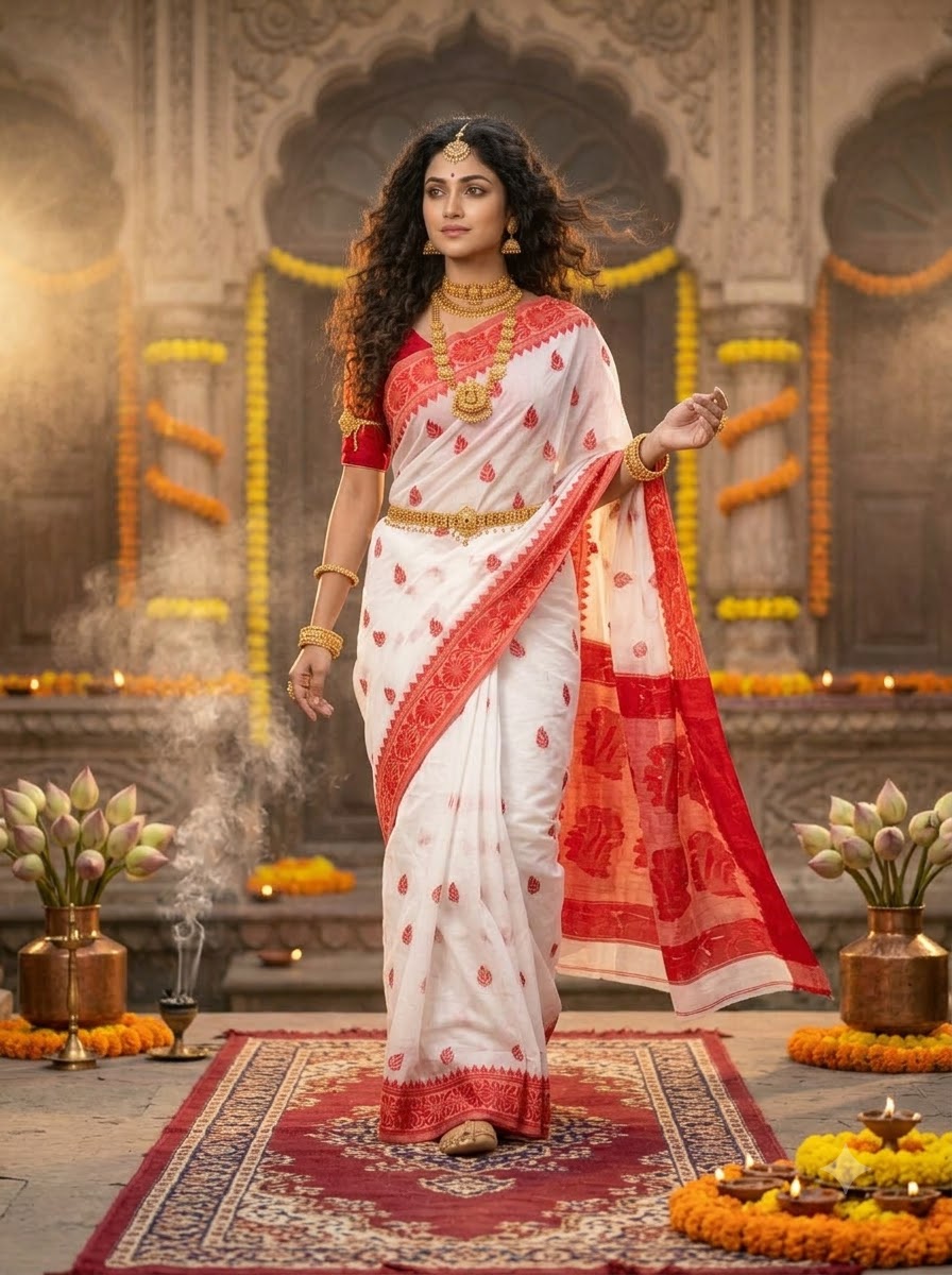 Aabheri Soft Jamdani Saree with Contrast Pallu