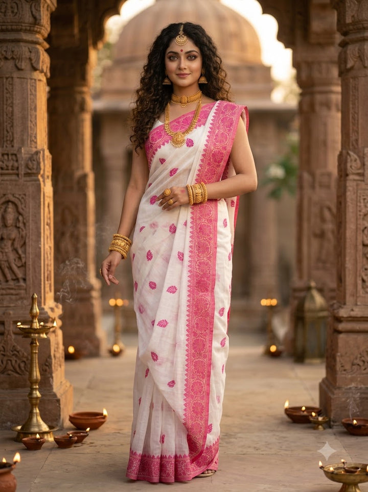 Aabheri Soft Jamdani Saree with Contrast Pallu