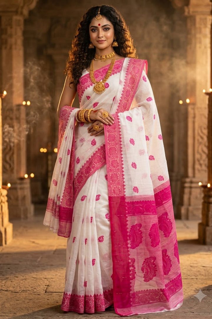 Aabheri Soft Jamdani Saree with Contrast Pallu
