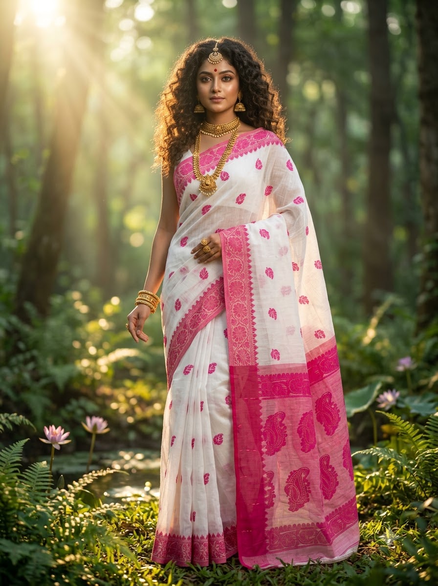Aabheri Soft Jamdani Saree with Contrast Pallu