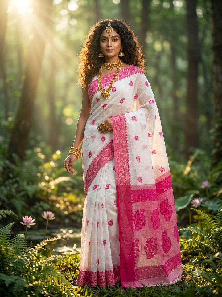 Aabheri Soft Jamdani Saree with Contrast Pallu