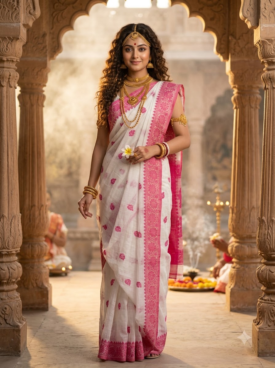 Aabheri Soft Jamdani Saree with Contrast Pallu