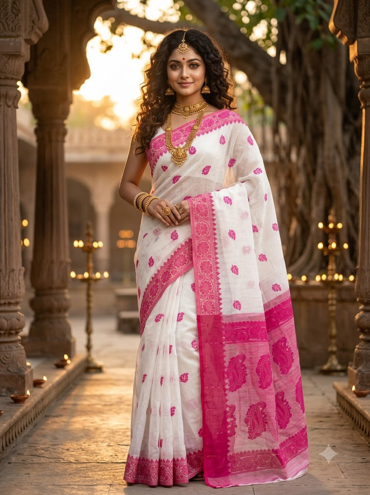 Aabheri Soft Jamdani Saree with Contrast Pallu