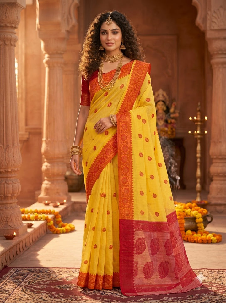 Aabheri Soft Jamdani Saree with Contrast Pallu