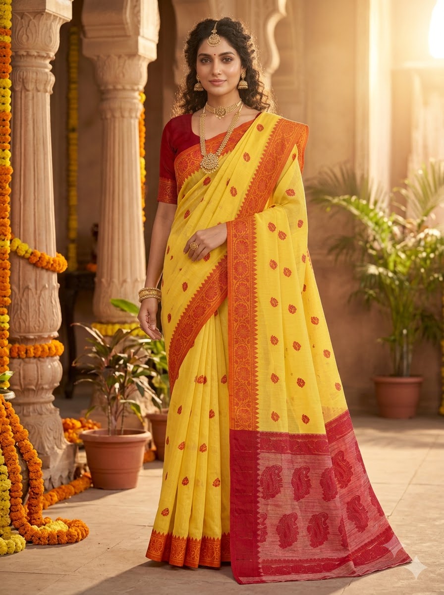 Aabheri Soft Jamdani Saree with Contrast Pallu