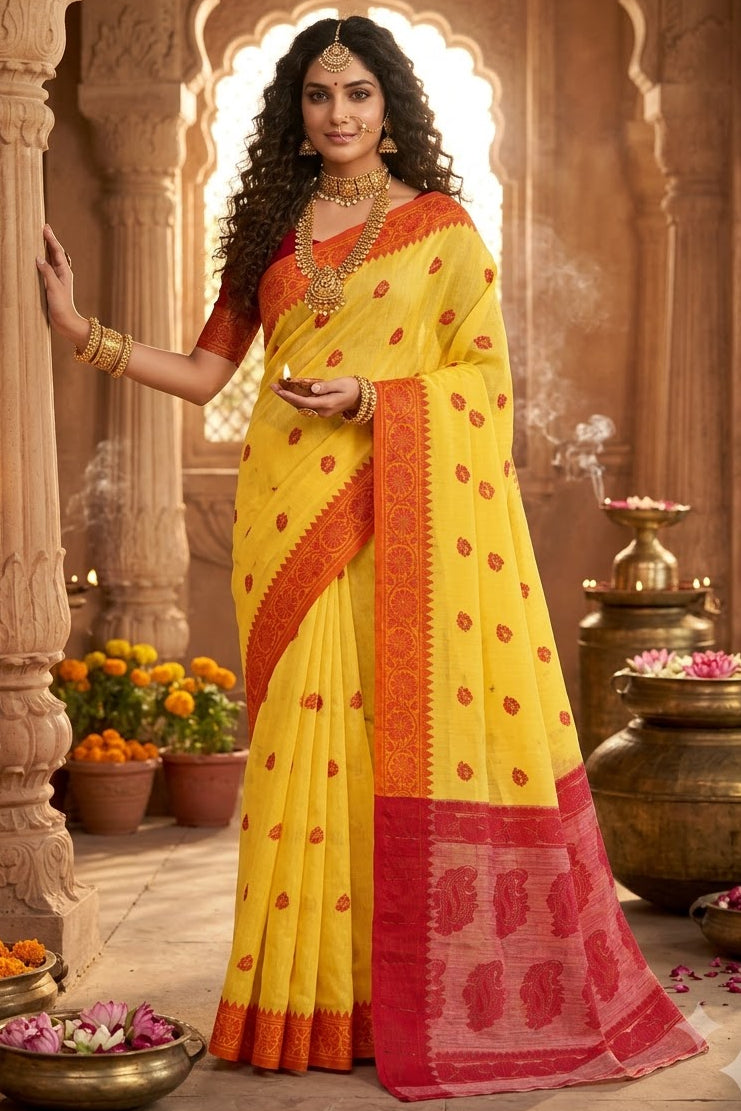 Aabheri Soft Jamdani Saree with Contrast Pallu