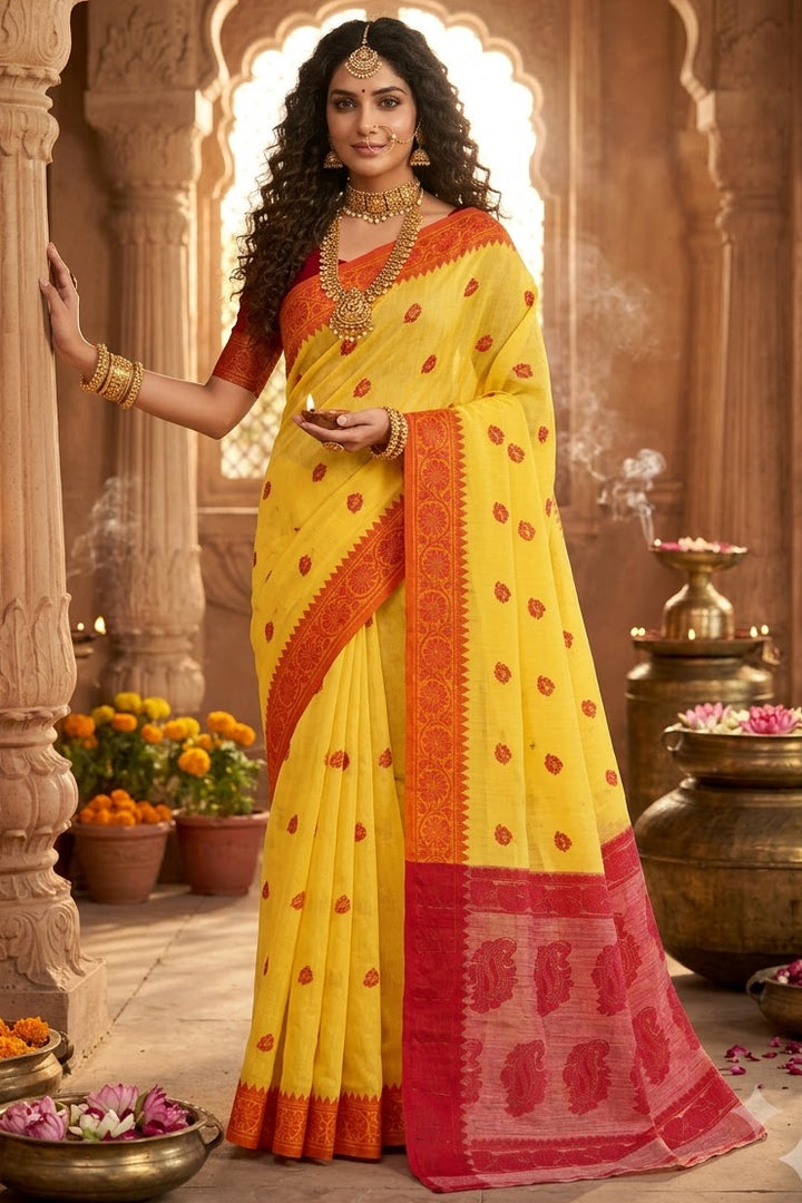 Aabheri Soft Jamdani Saree with Contrast Pallu