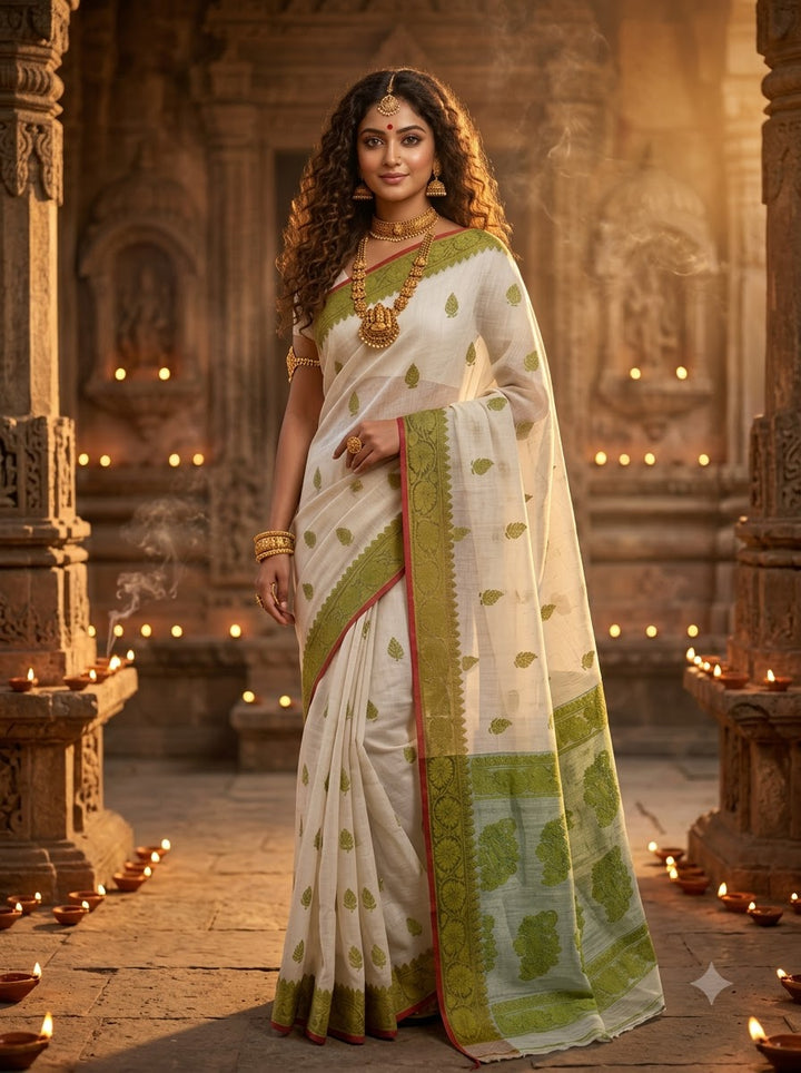 Aabheri Soft Jamdani Saree with Contrast Pallu