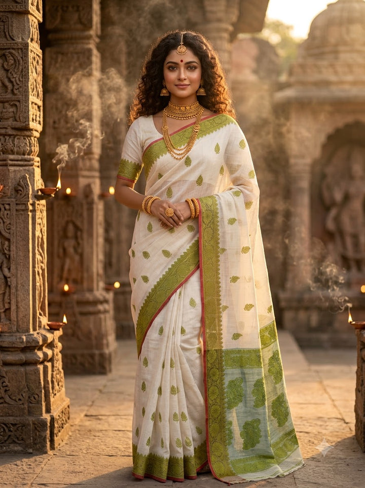Aabheri Soft Jamdani Saree with Contrast Pallu