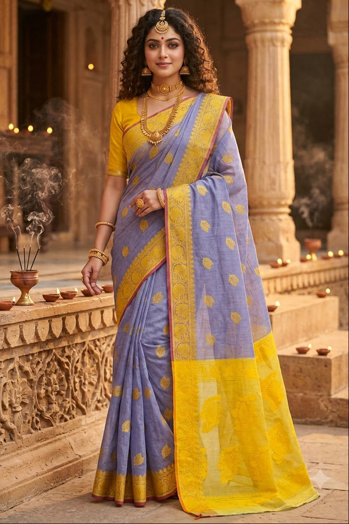 Aabheri Soft Jamdani Saree with Contrast Pallu